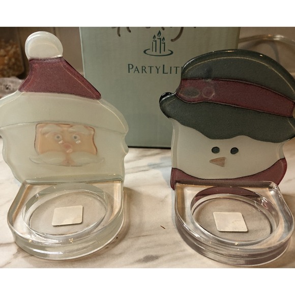Partylite Christmas Votive Candle Holder Tea Light Set Santa & Snowman P9466 - Picture 4 of 5